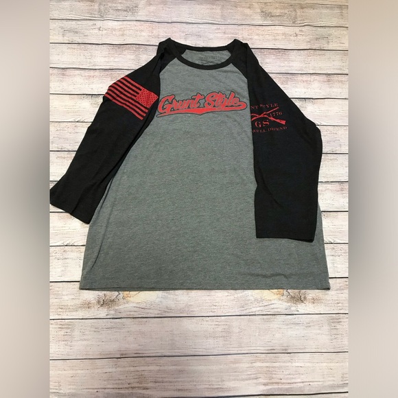 Grunt Style Men's Gray and Black Baseball 3/4 Sleeve Tee - Picture 1 of 2